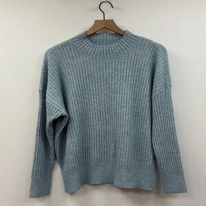 Ann Taylor LOFT Ribbed Knit Mock Neck Pullover Sweater Minimalist Blue XL